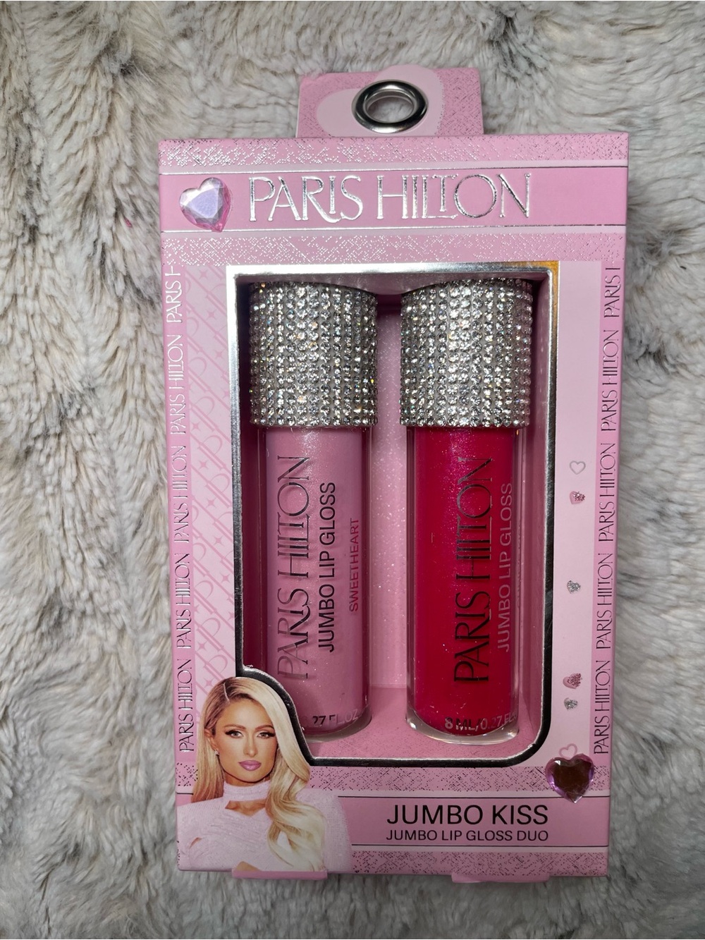 Paris Hilton Lip Gloss Duo — Light Pink & Hot Pink with Rhinestone Caps